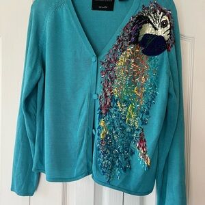 Blue Parrot Embroidered Sweater